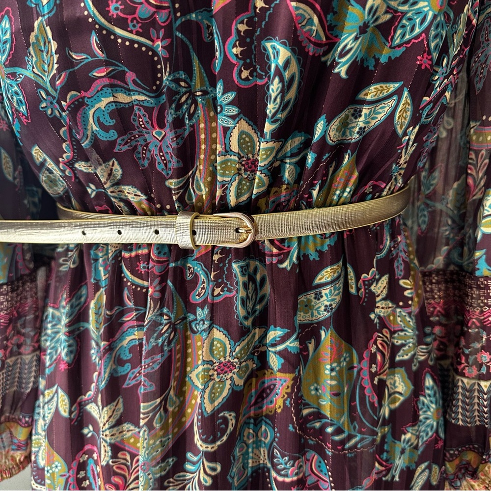 Boho Metallic Gold Textured Skinny Belt Long 42.5” Ann Taylor M